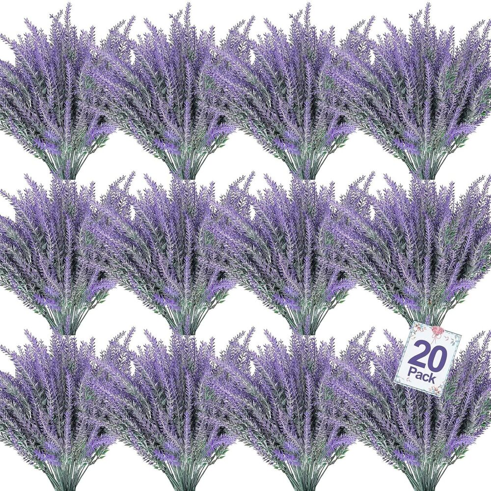 20 Bundles Artificial Lavender Flowers for Outdoors Summer Decor,UV